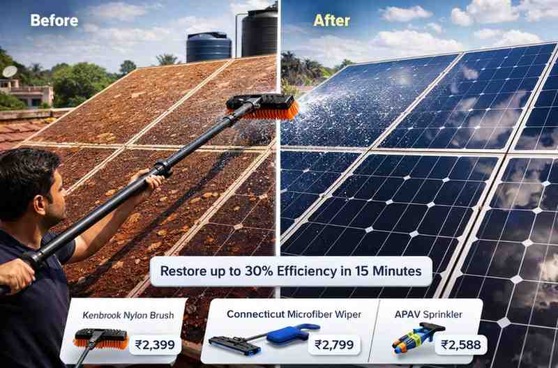 Before and after solar panel cleaning